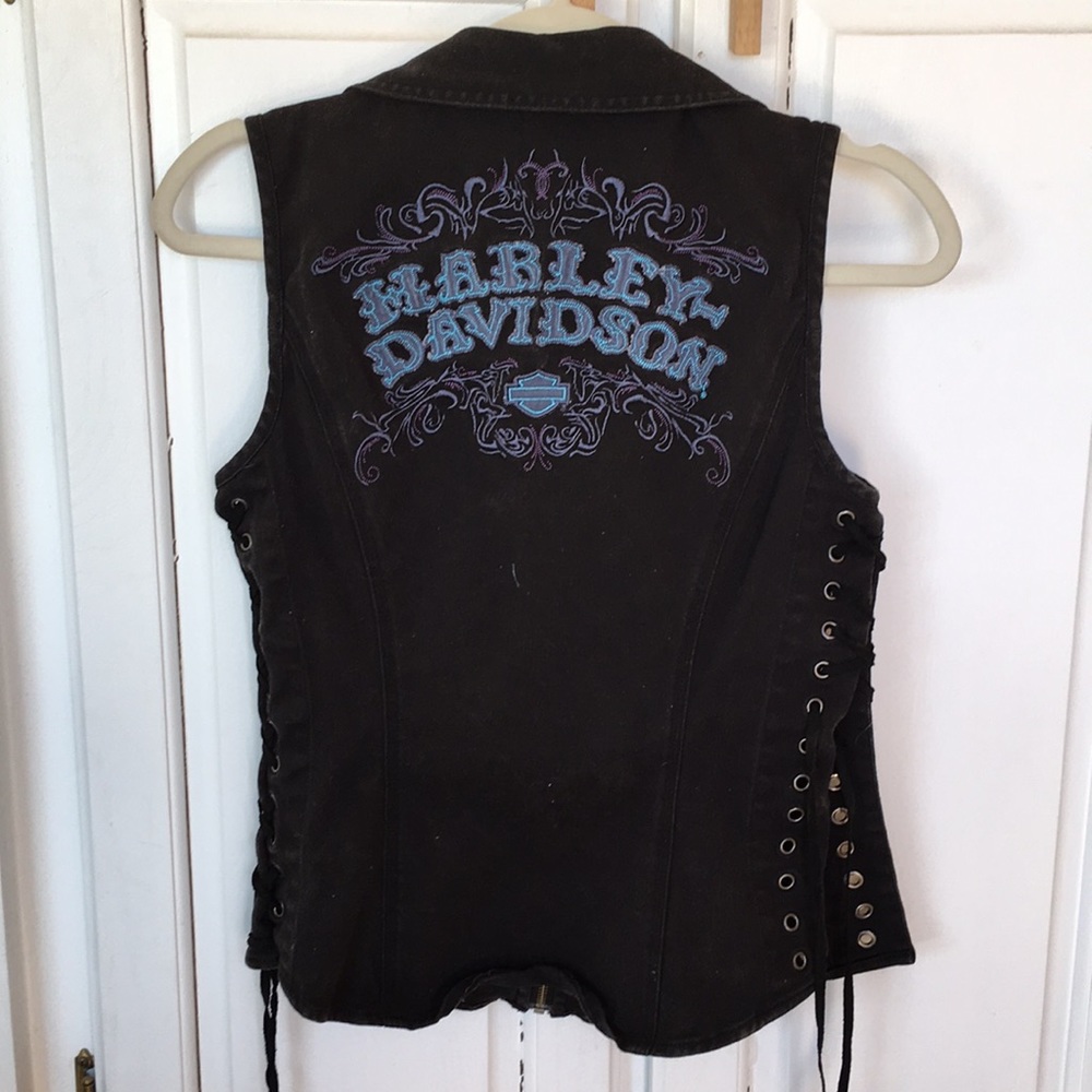 Harley Davidson | Embroidered Zip Up Corset Leather Vest